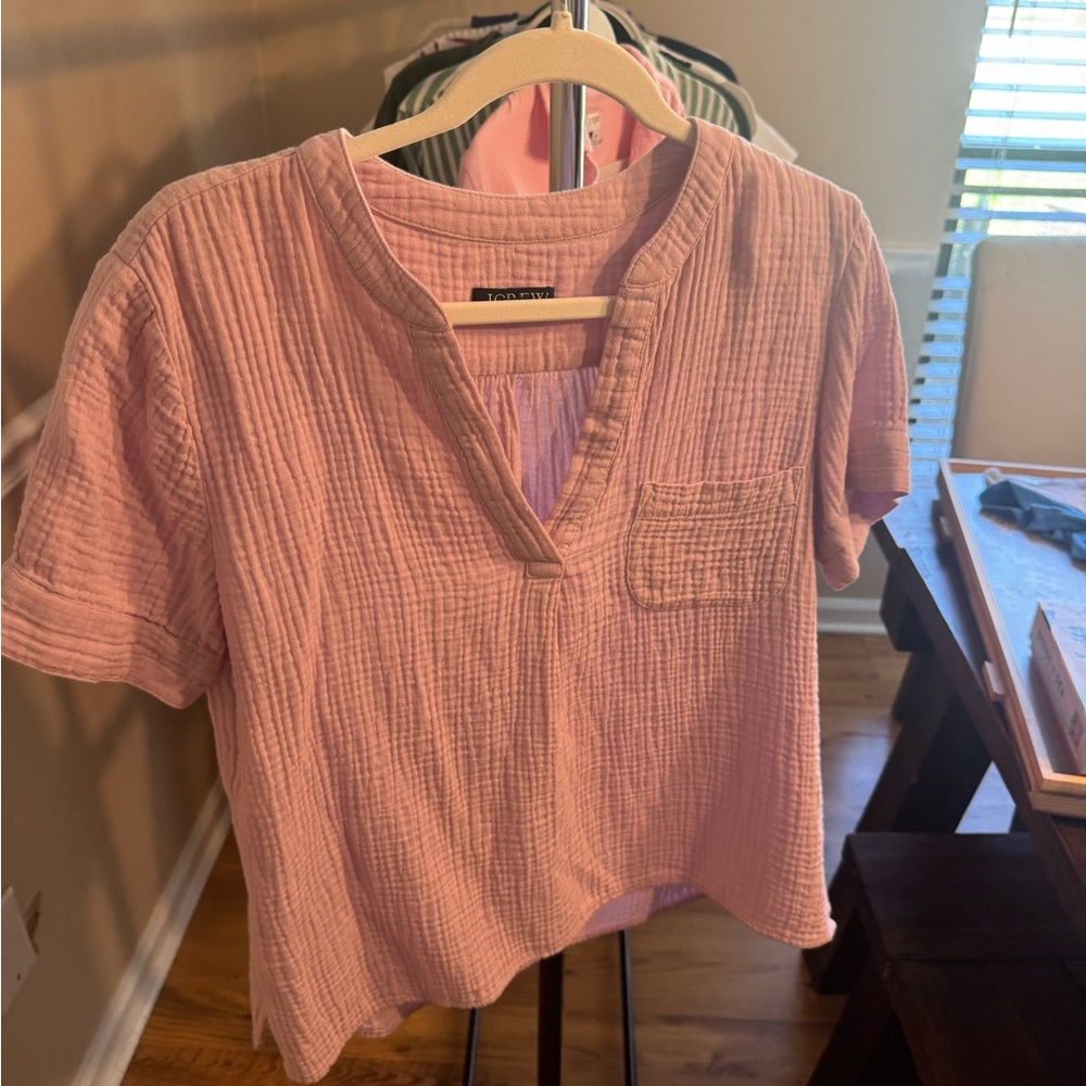 J. Crew Pink Blouse with Mandarin Collar and Boxy Style